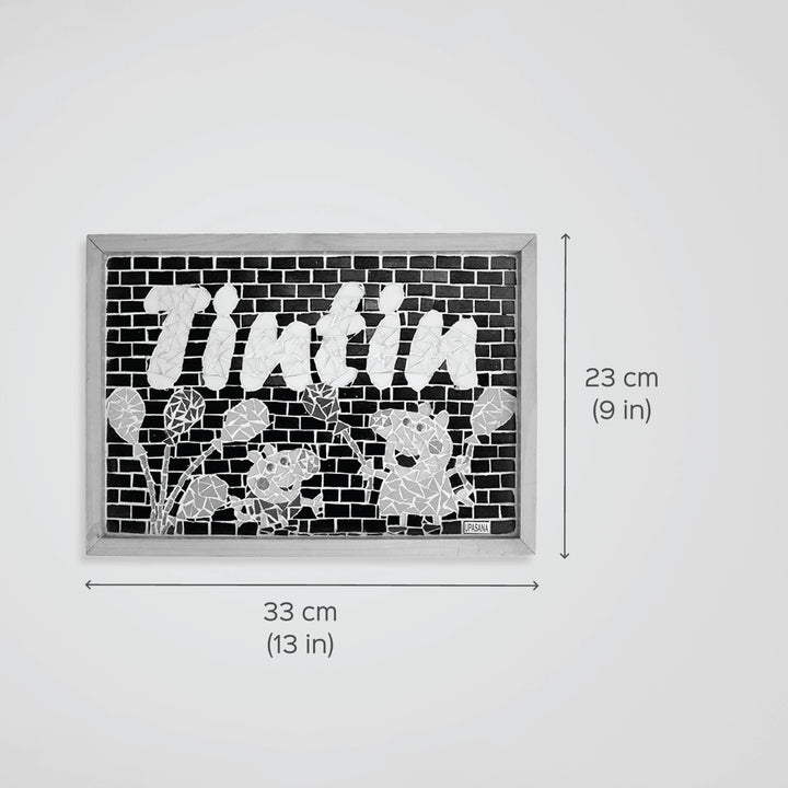 Handcrafted Mosaic Personalized Name Plate With Wooden Frame Peppa Pig - Dimension Chart with Front View