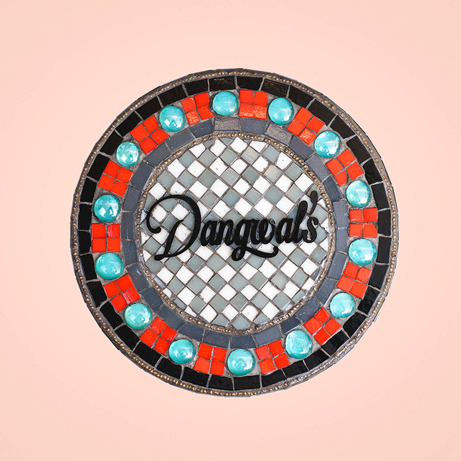 Handcrafted Mosaic Personalized Name Plate With Wooden Frame 2 - Front View on Neutral Background
