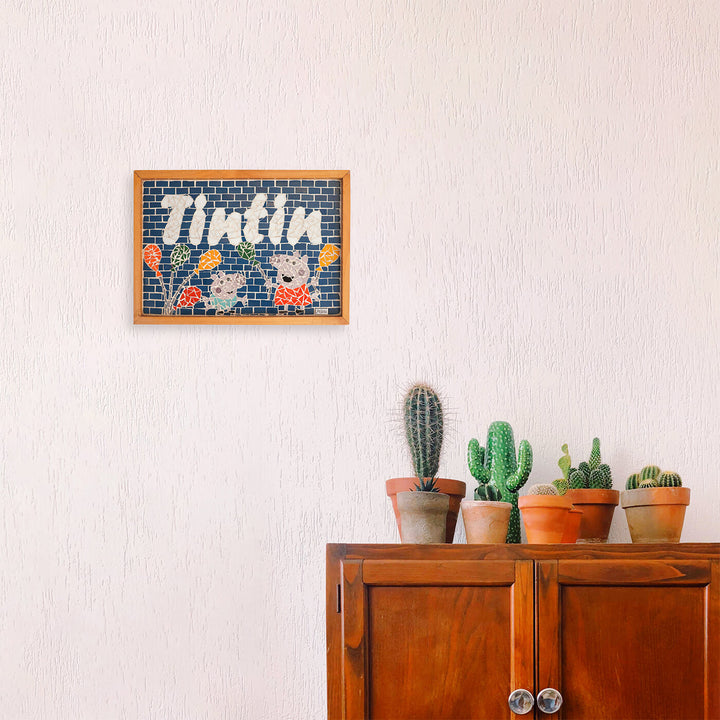 Handcrafted Mosaic Personalized Name Plate With Wooden Frame Peppa Pig - Framed Wall Art Installation View