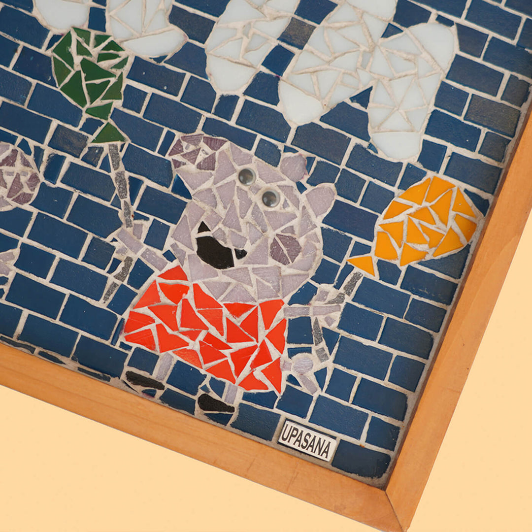 Handcrafted Mosaic Personalized Name Plate With Wooden Frame Peppa Pig - Name Personalization Close-up