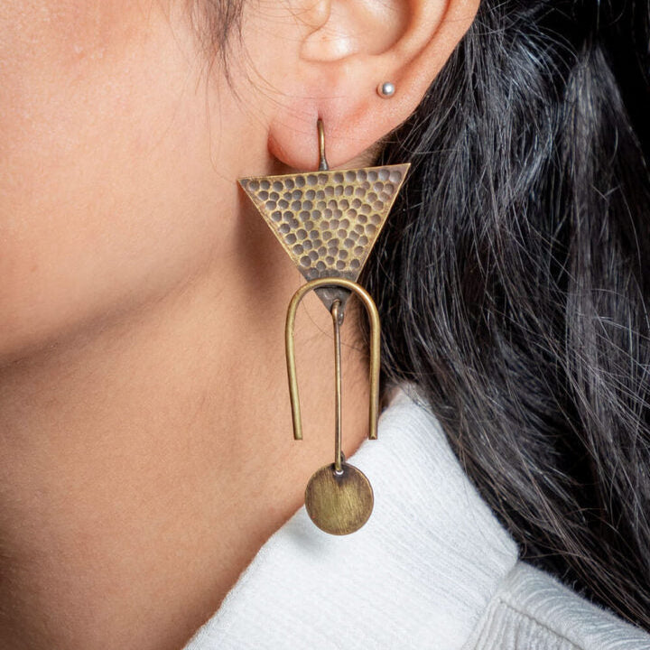 Contemporary Upside Down Triangular Horse Shoe Brass Earrings