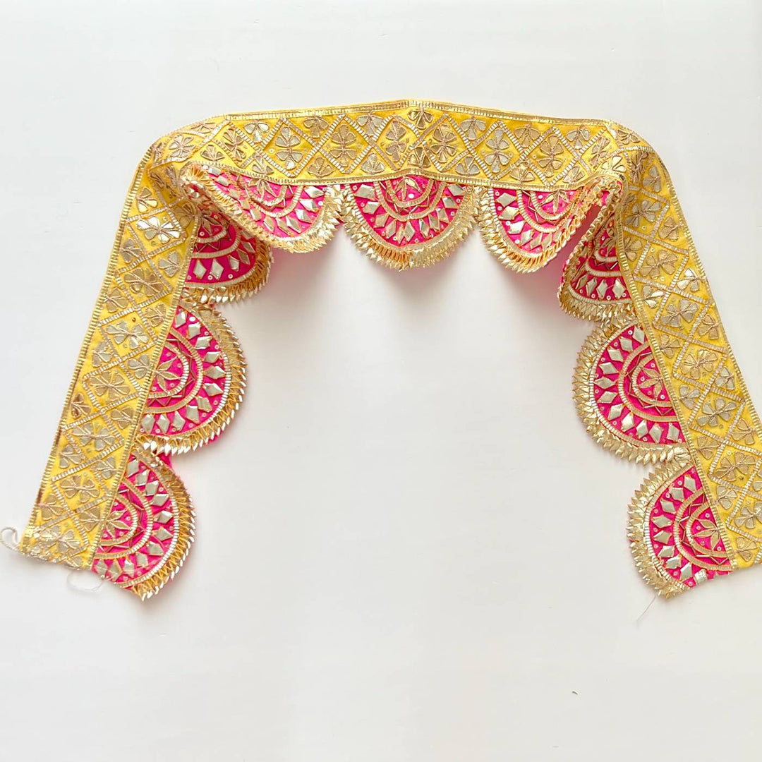40 In | Handmade Gota Patti Yellow & Pink Round Toran