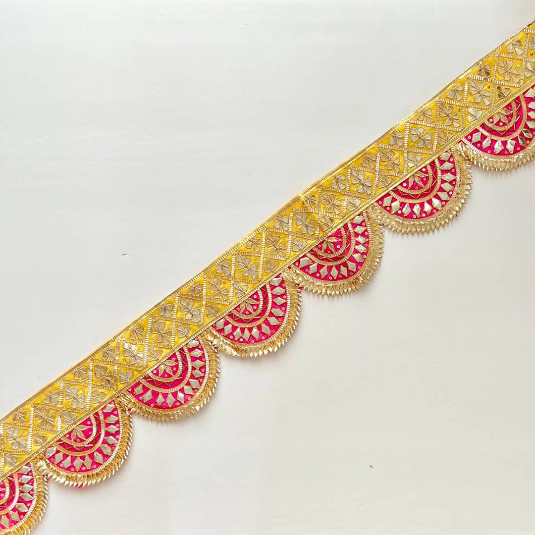 40 In | Handmade Gota Patti Yellow & Pink Round Toran