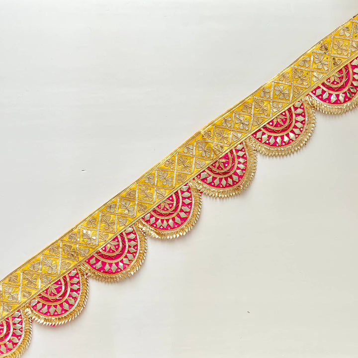 40 In | Handmade Gota Patti Yellow & Pink Round Toran