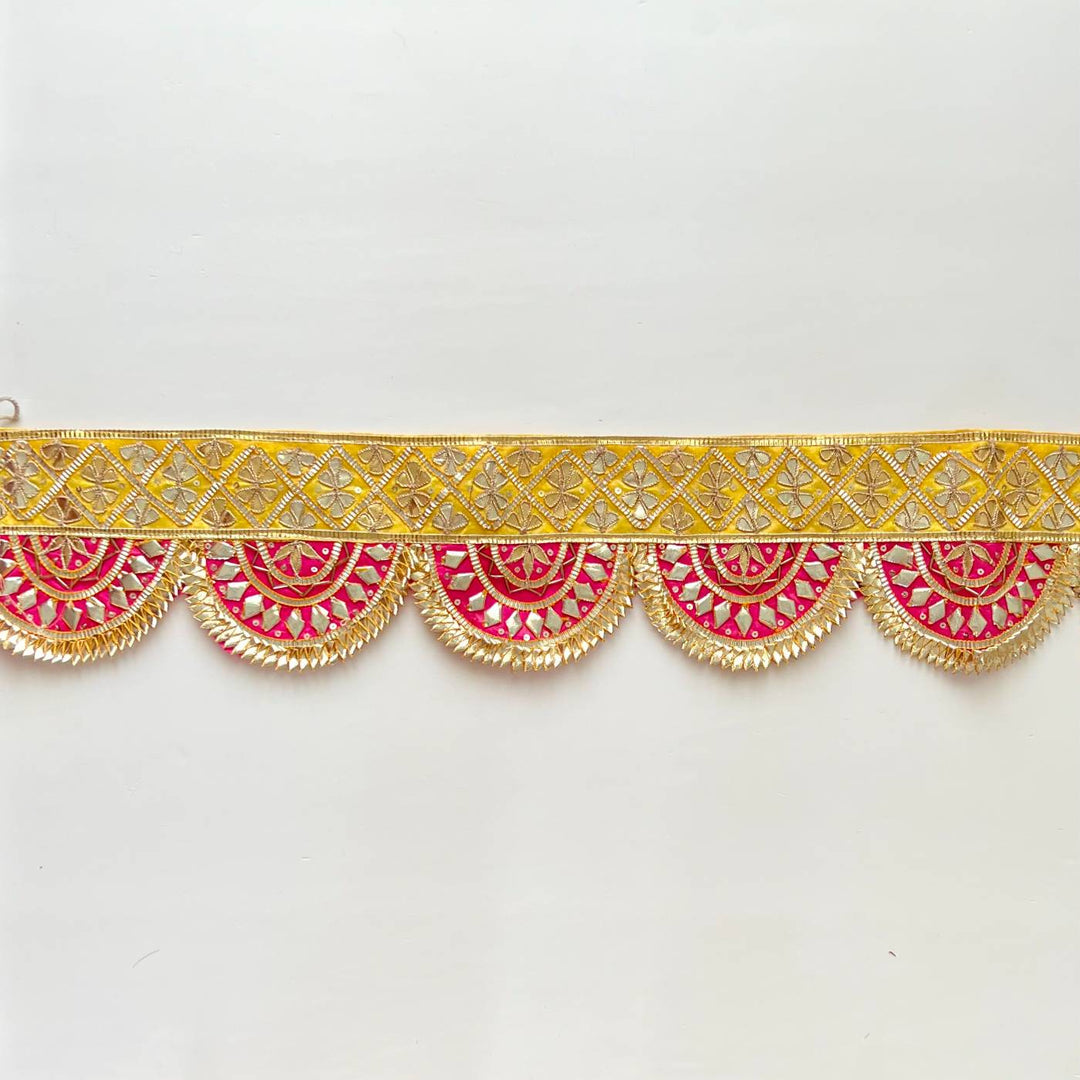40 In | Handmade Gota Patti Yellow & Pink Round Toran