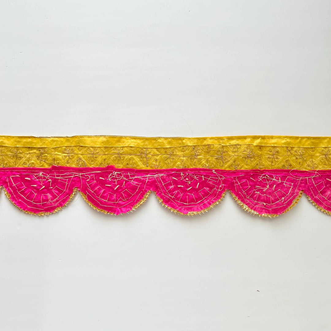 40 In | Handmade Gota Patti Yellow & Pink Round Toran