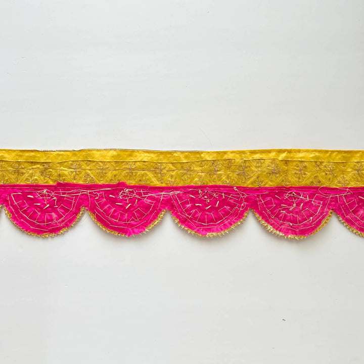 40 In | Handmade Gota Patti Yellow & Pink Round Toran