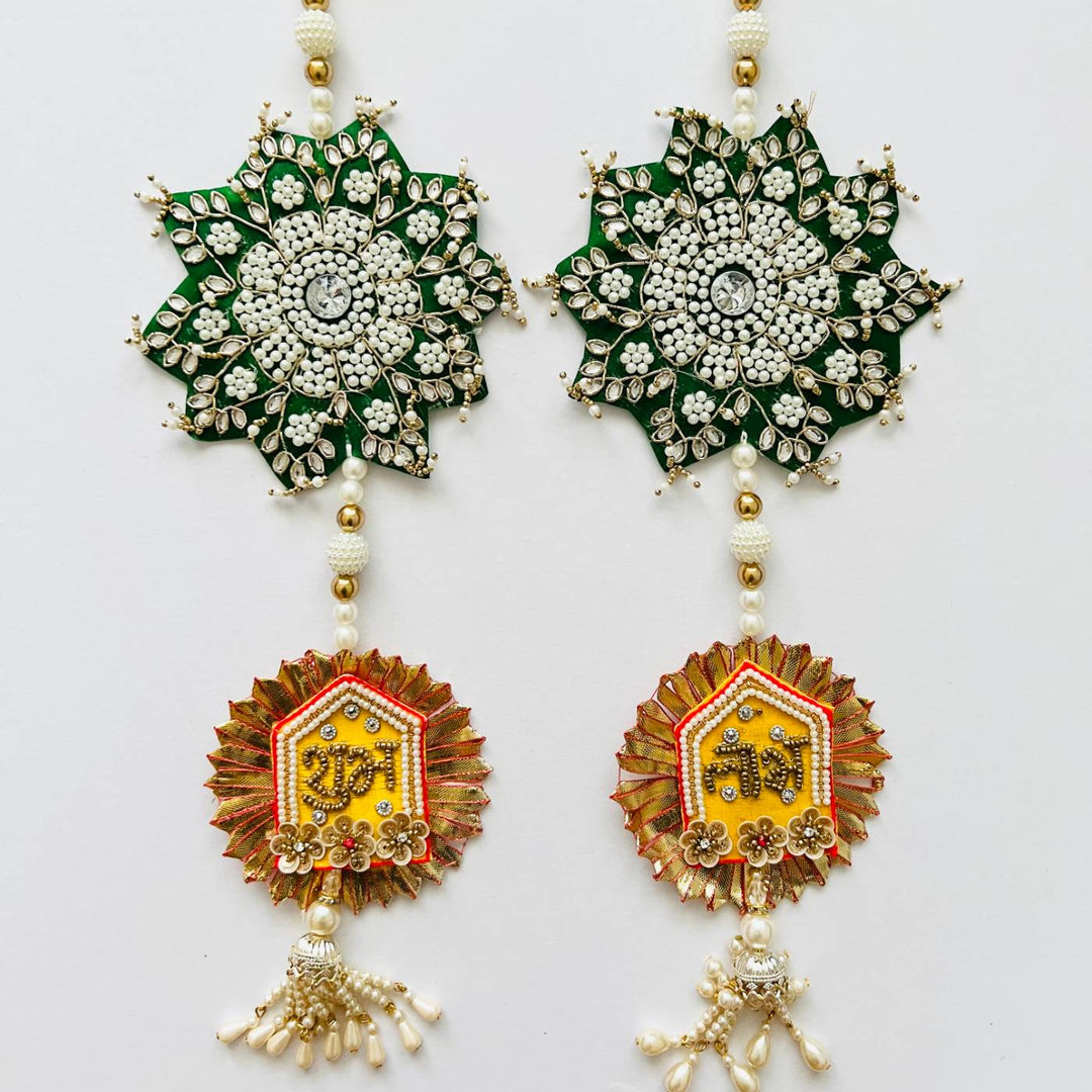 2 Pc | Handmade Zardozi Beaded And Sequin Shubhlabh Silk Hanging
