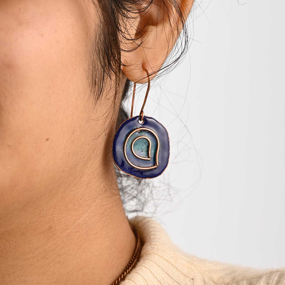 Hand Crafted Blue Copper Enamel Vartul Earrings