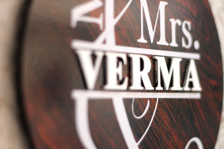 Personalized Printed Wooden Textured Mdf Wood Name Plate With 3D Letters - Close-up of Engraved Text