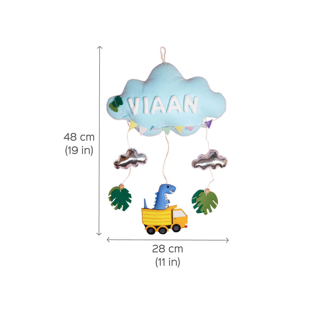 Handcrafted Personalized Cloud Theme Name Plate For Kids 5 - Dimension Chart with Front View