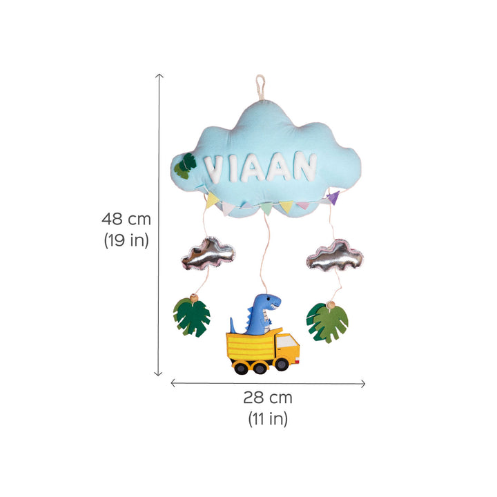 Handcrafted Personalized Cloud Theme Name Plate For Kids 5 - Dimension Chart with Front View