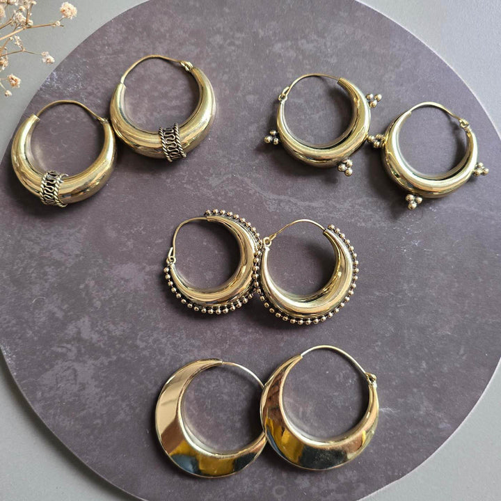 Handmade Vintage Vibes Hoops Brass Earrings | Set Of 4