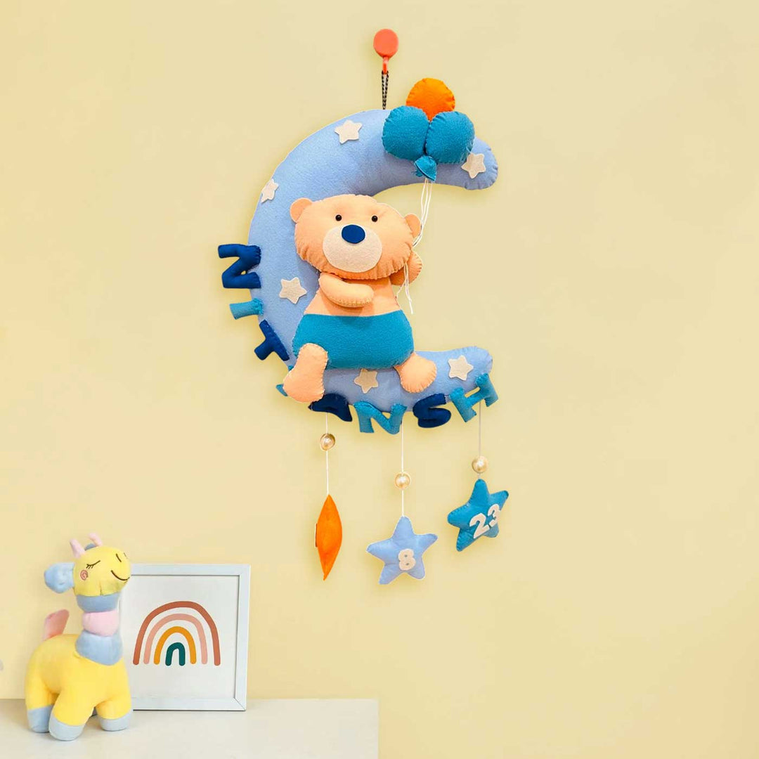 Personalized Teddy On Moon Theme Felt Kids Name Plate