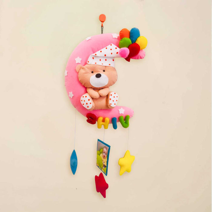 Photo Personalized Moon & Teddy Theme Felt Kids Name Plate