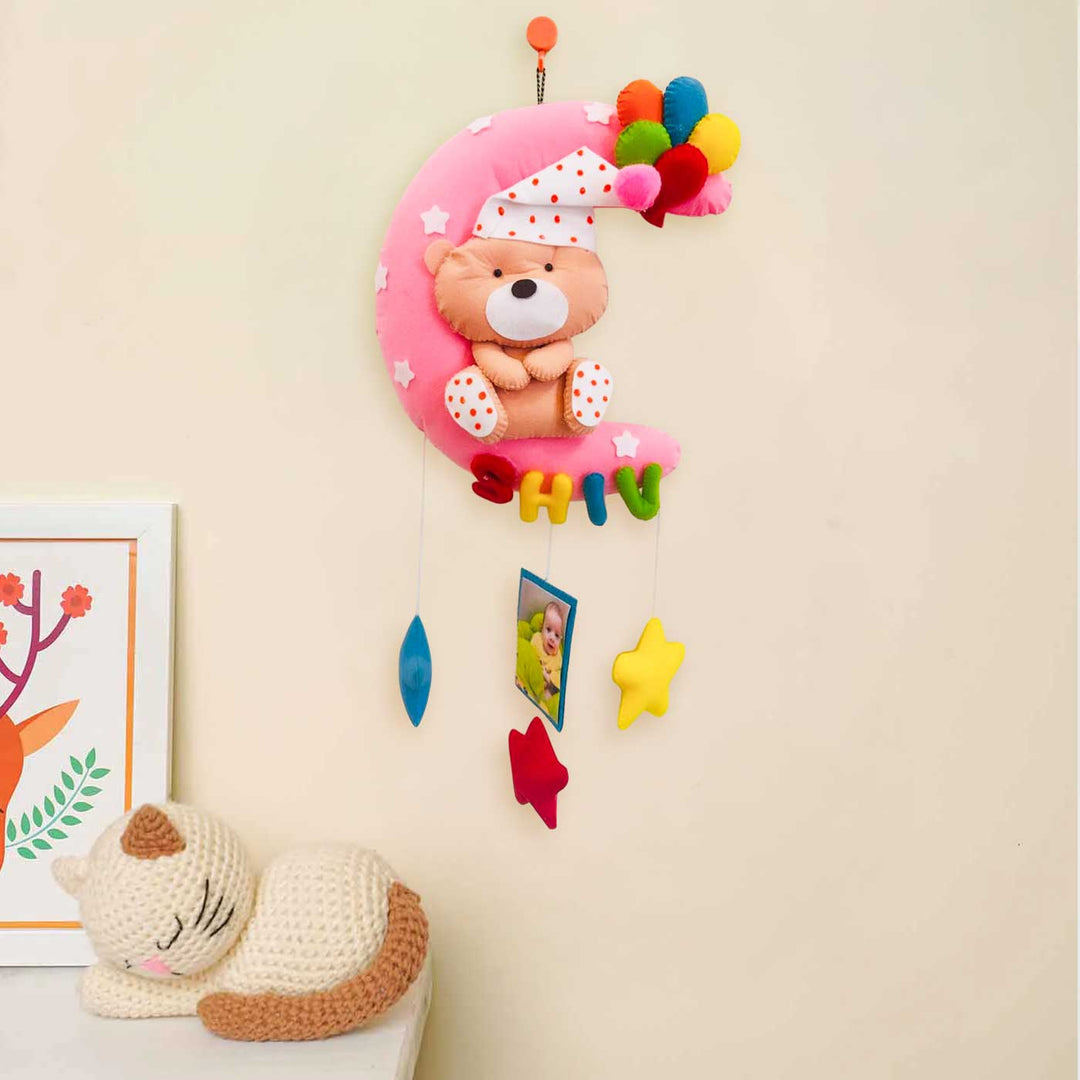 Photo Personalized Moon & Teddy Theme Felt Kids Name Plate