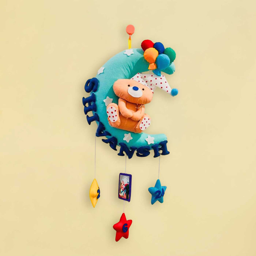 Photo Personalized Moon & Teddy Theme Felt Kids Name Plate
