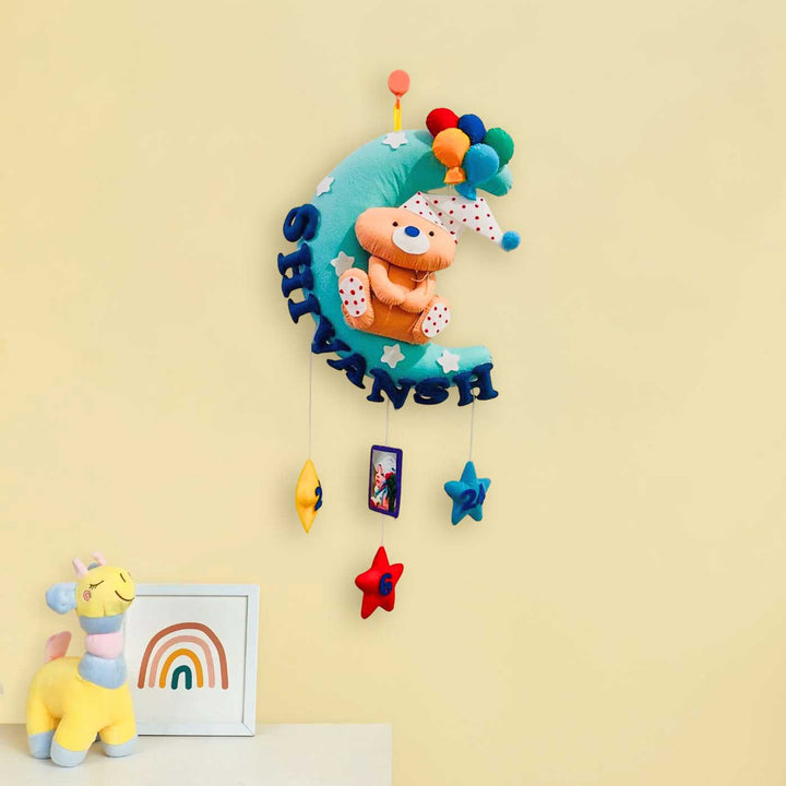 Photo Personalized Moon & Teddy Theme Felt Kids Name Plate
