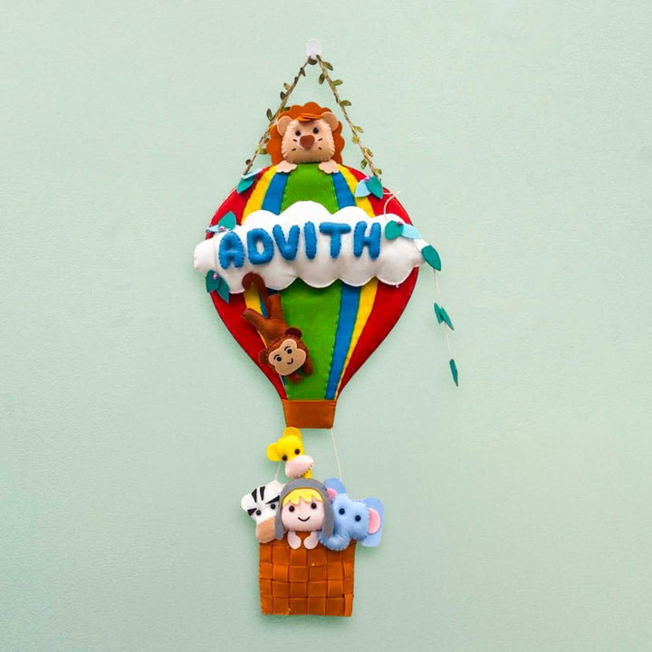 Personalized Multicolour Hot Air Balloon Theme Felt Kids Name Plate