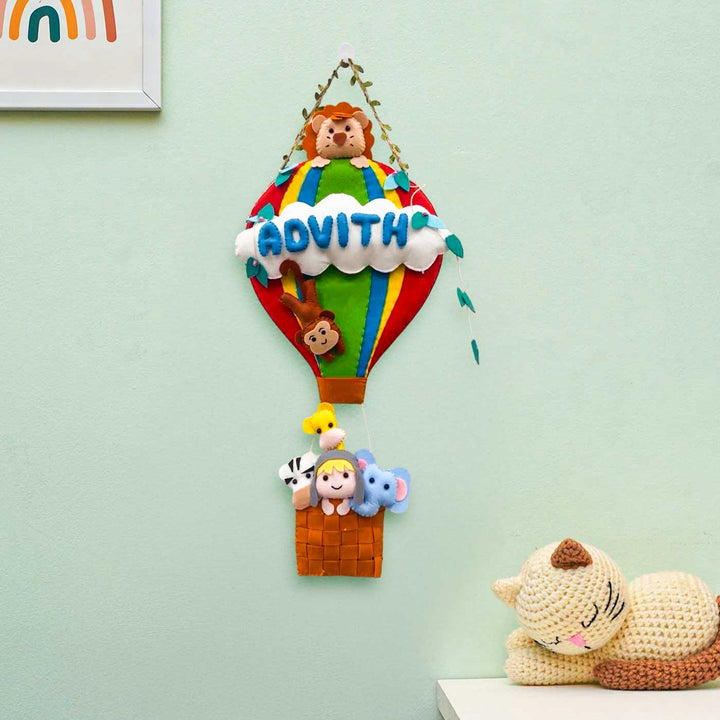 Personalized Multicolour Hot Air Balloon Theme Felt Kids Name Plate
