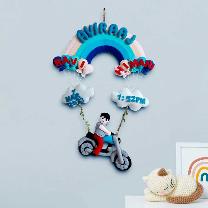 Personalized Bike Theme Felt Kids Name Plate With Birth Details