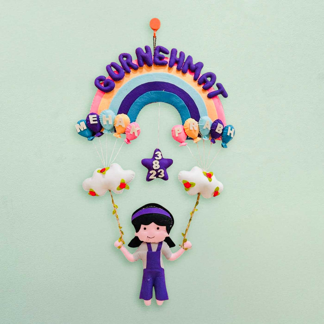 Personalized Rainbow Theme Felt Kids Name Plate