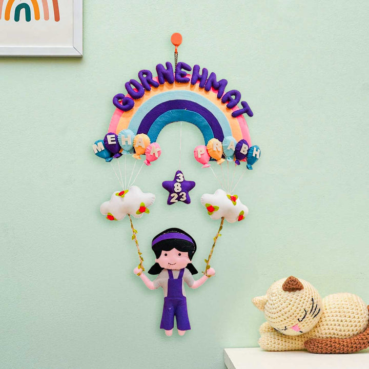 Personalized Rainbow Theme Felt Kids Name Plate