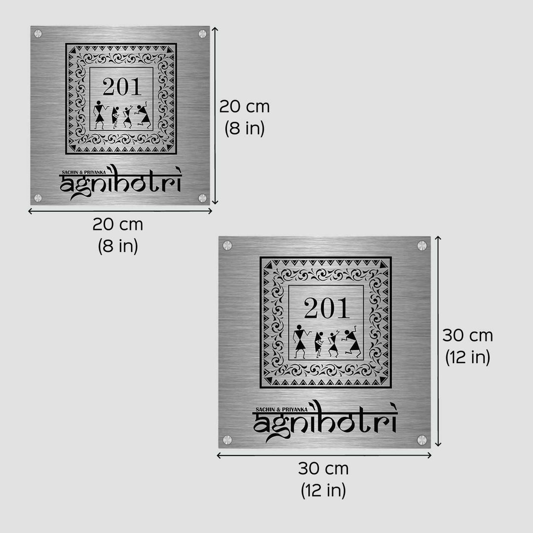 Personalized Warli Art Stainless Steel Name Plate