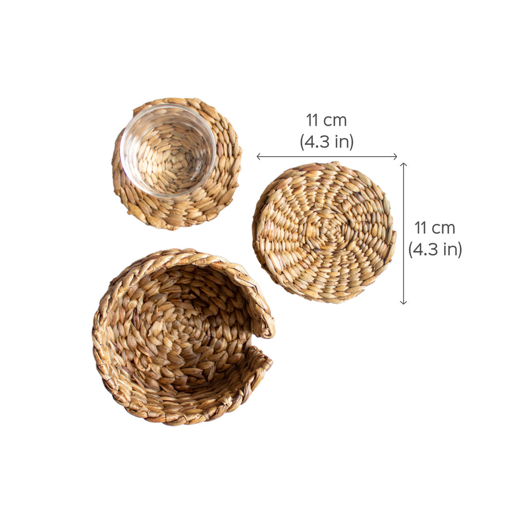 Handcrafted Water Hyacinth Coasters With Holder- Set of 6