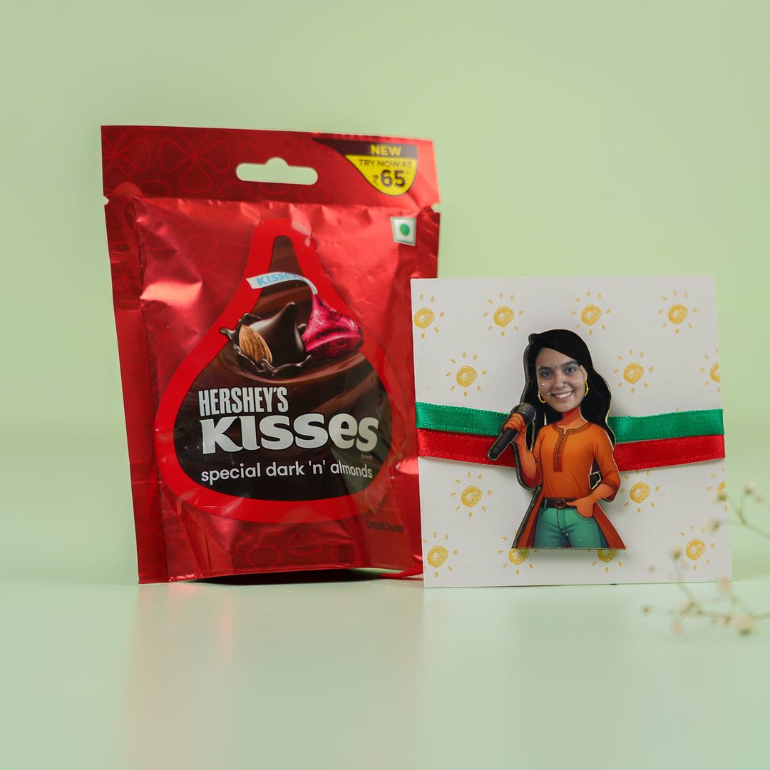 Photo Personalized Handmade Reusable Caricature Singing Star Mdf Wood Rakhi With Roli Chawal For Bhabhi - Pin Brooch with Packaging