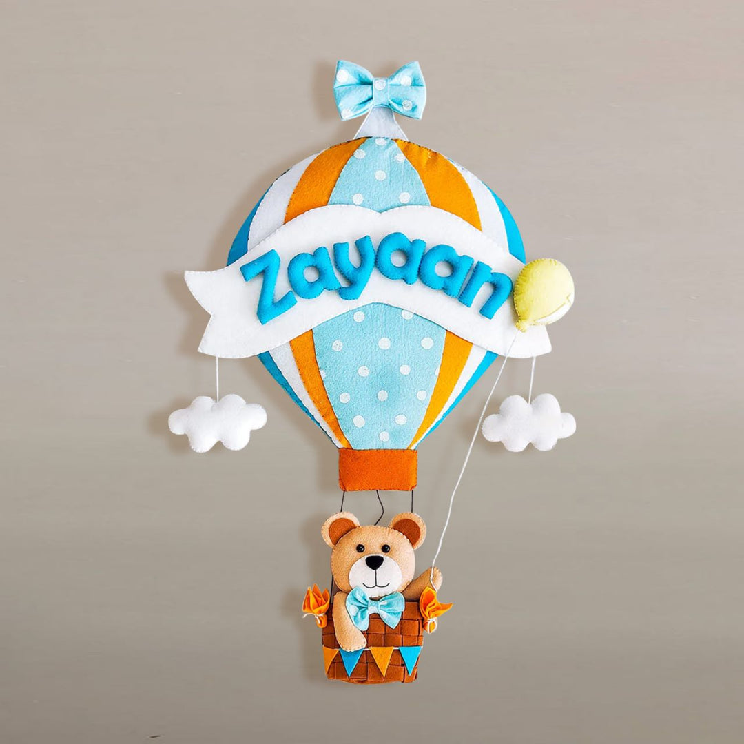 Hand Stitched Hot Air Balloon Felt Name Plate 3 - Front View with Name Personalization (15)