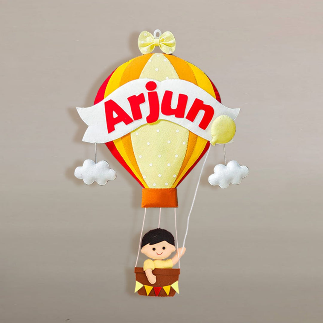 Hand Stitched Hot Air Balloon Felt Name Plate 1 - Name Personalization Example Front View (15)