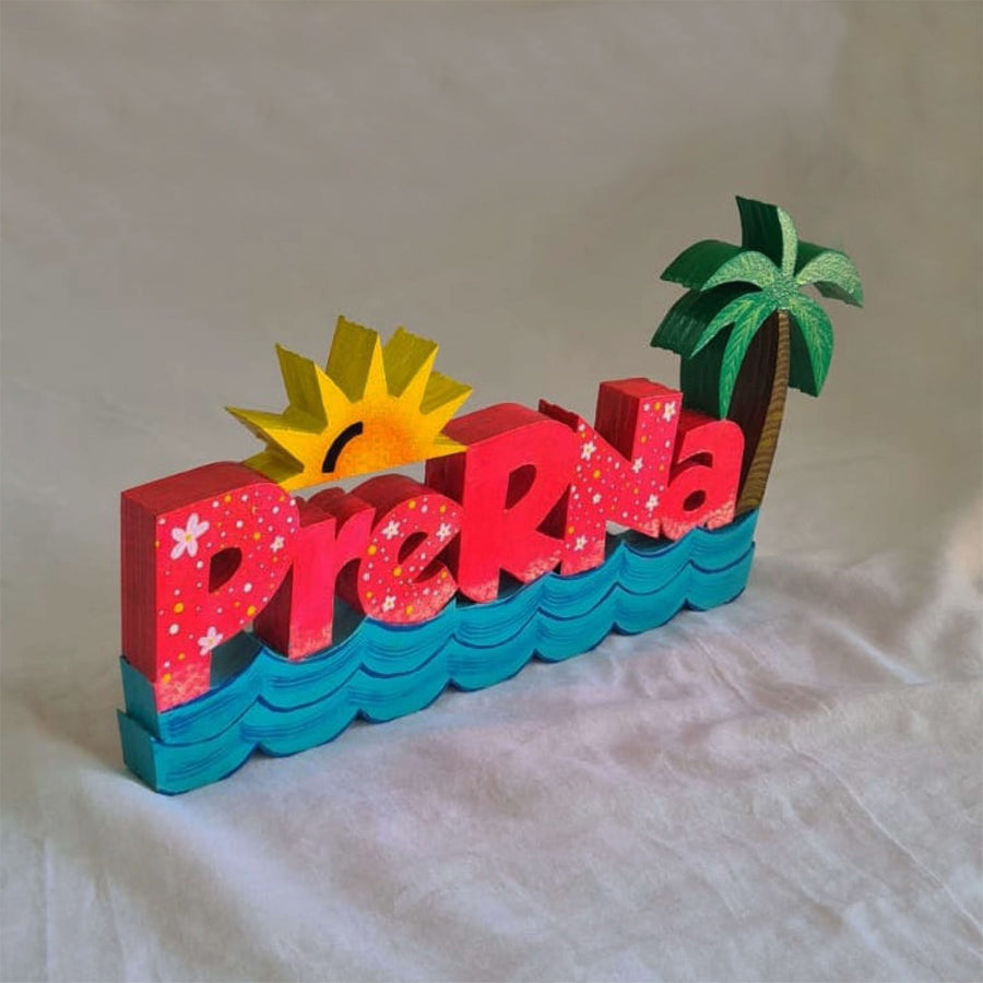 Handcrafted Personalized Beach Themed Name Block For Kids - Angled View Showing 3D Depth