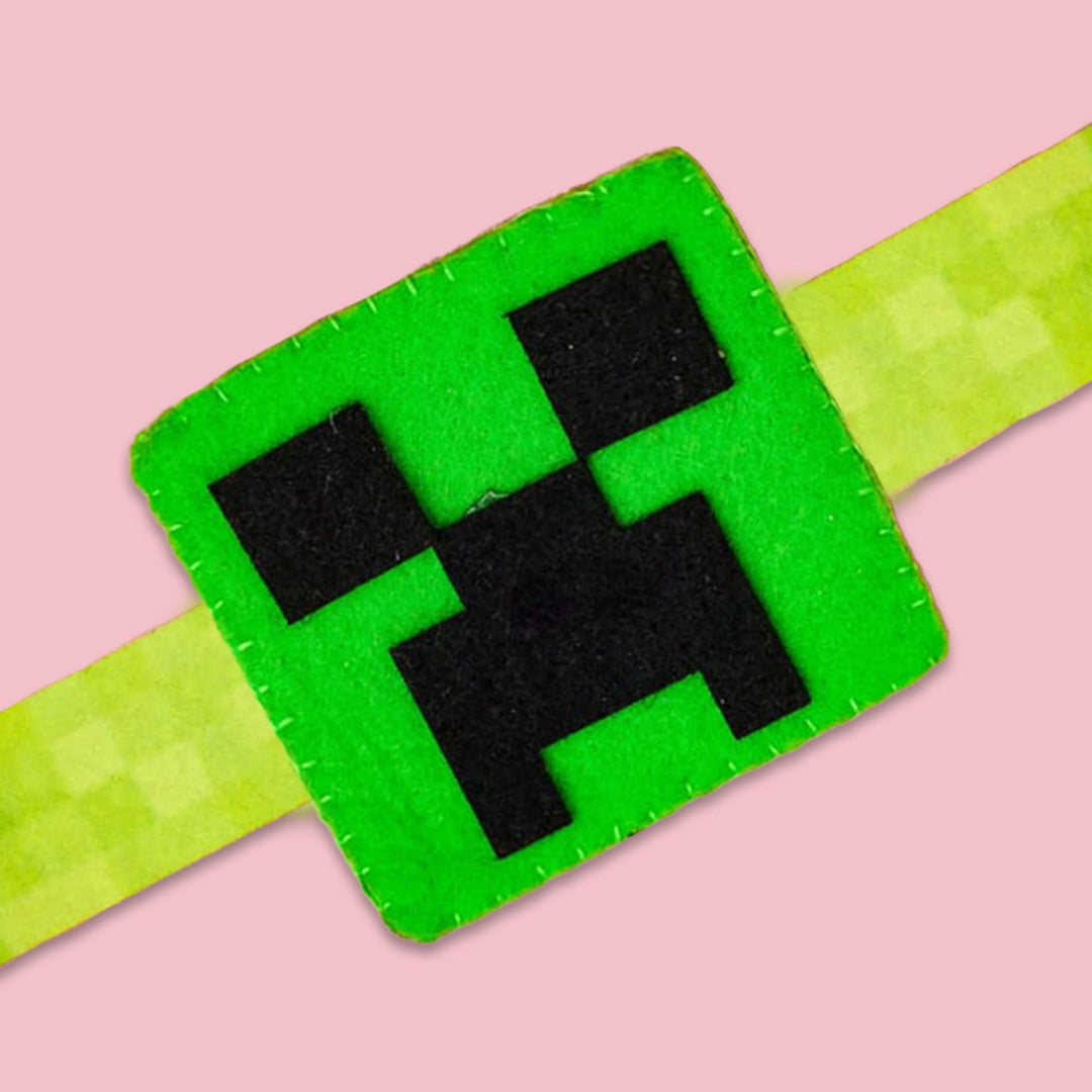 Handcrafted Minecraft Felt Rakhi For Kids With Roli Chawal - Close-up of Different Character Face