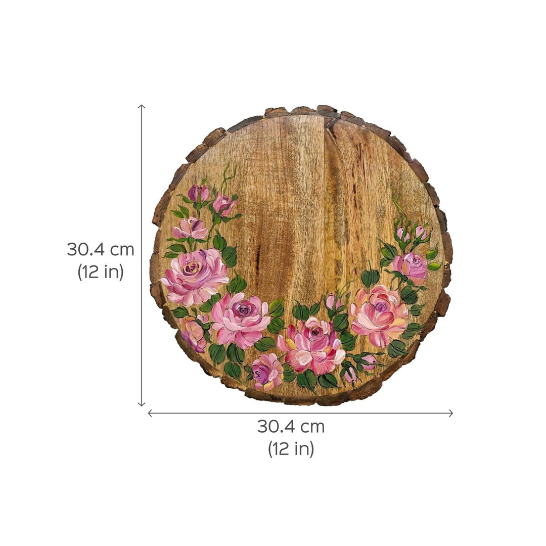 Handpainted Nature Theme Wood Bark Name Plate - Dimension Chart with Front View