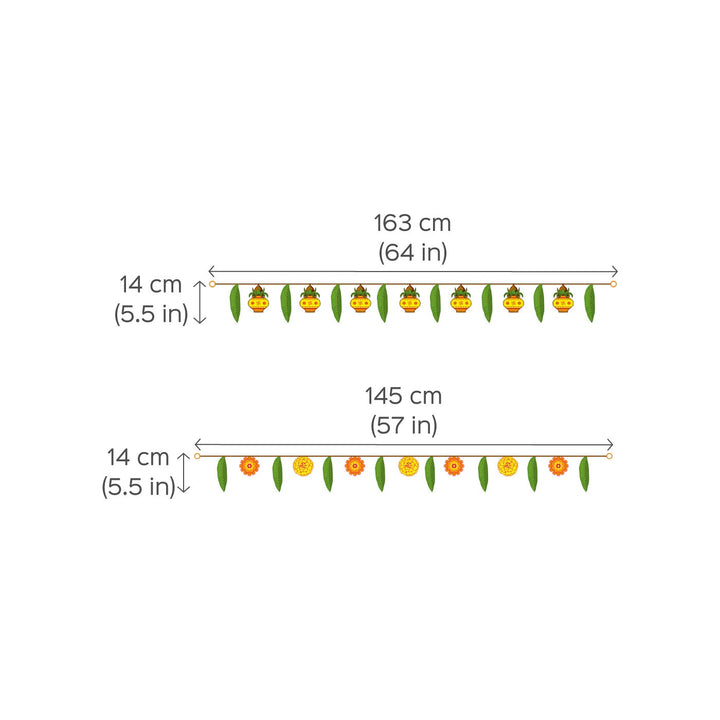 57 / 64 Inches | Festive Traditional Printed Birch Wood Toran