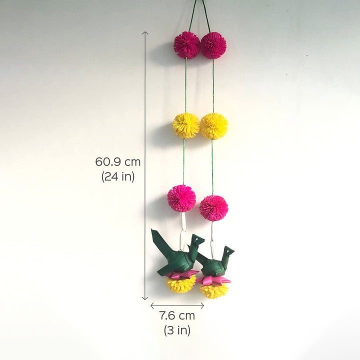 2 Pc | Shola Wood Flowers & Palm Leaf Parrot Hangings
