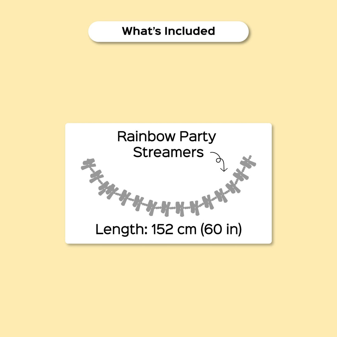 Upcycled Fabric Rainbow Fringe Streamer Bunting - Product Length and Contents Diagram