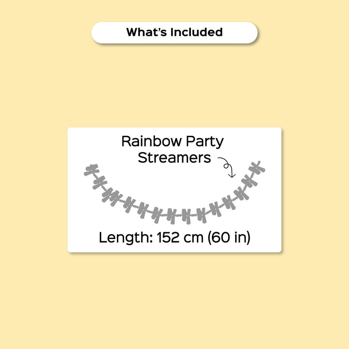 Upcycled Fabric Rainbow Fringe Streamer Bunting - Product Length and Contents Diagram