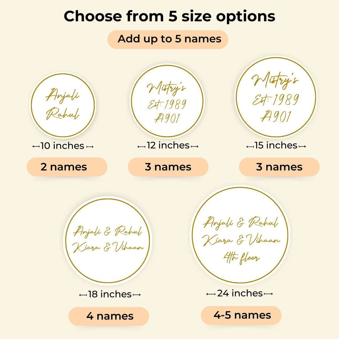 Personalised Printed Floral Round Acrylic Nameplate - Size and Name Capacity Examples