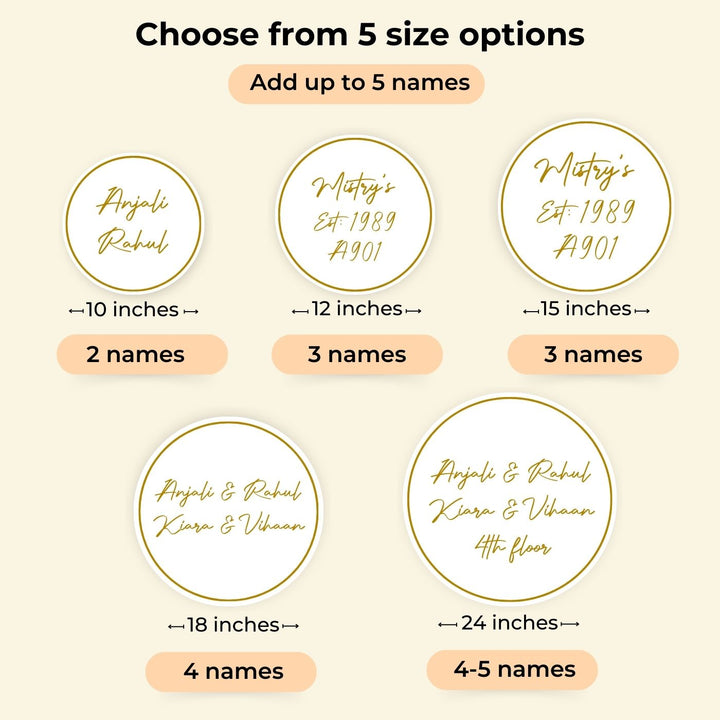 Personalised Printed Floral Round Acrylic Nameplate - Size and Name Capacity Examples
