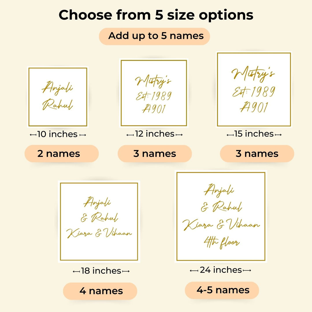 Personalised Acrylic Classy Name Plate 1 - Size and Name Count Options Chart