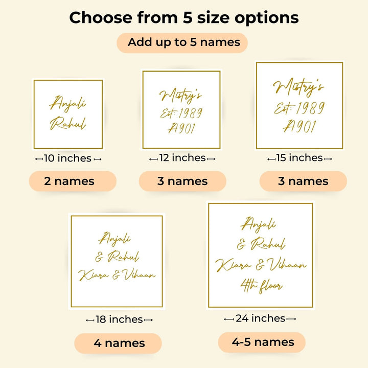 Personalised Acrylic Classy Name Plate 1 - Size and Name Count Options Chart