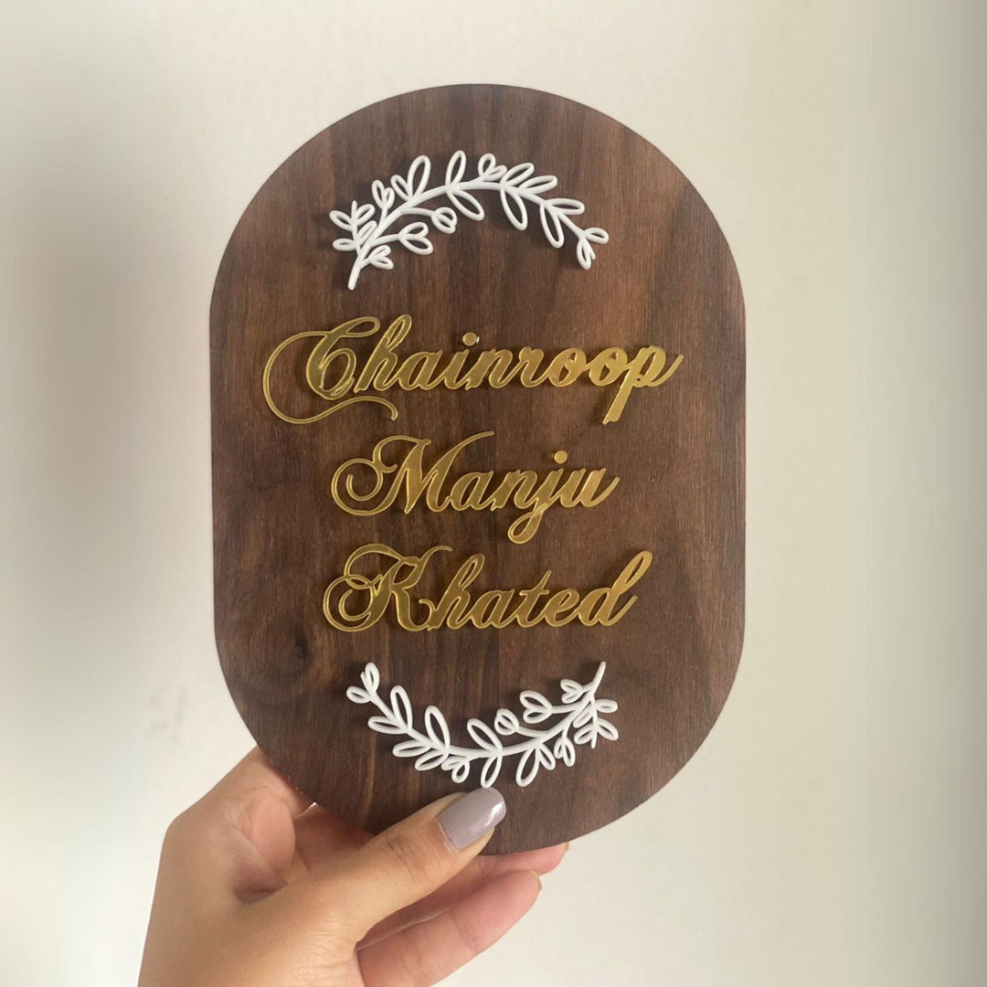 Minimal Capsule Wooden Name Plate With 3D Letters - Front View Held in Hand