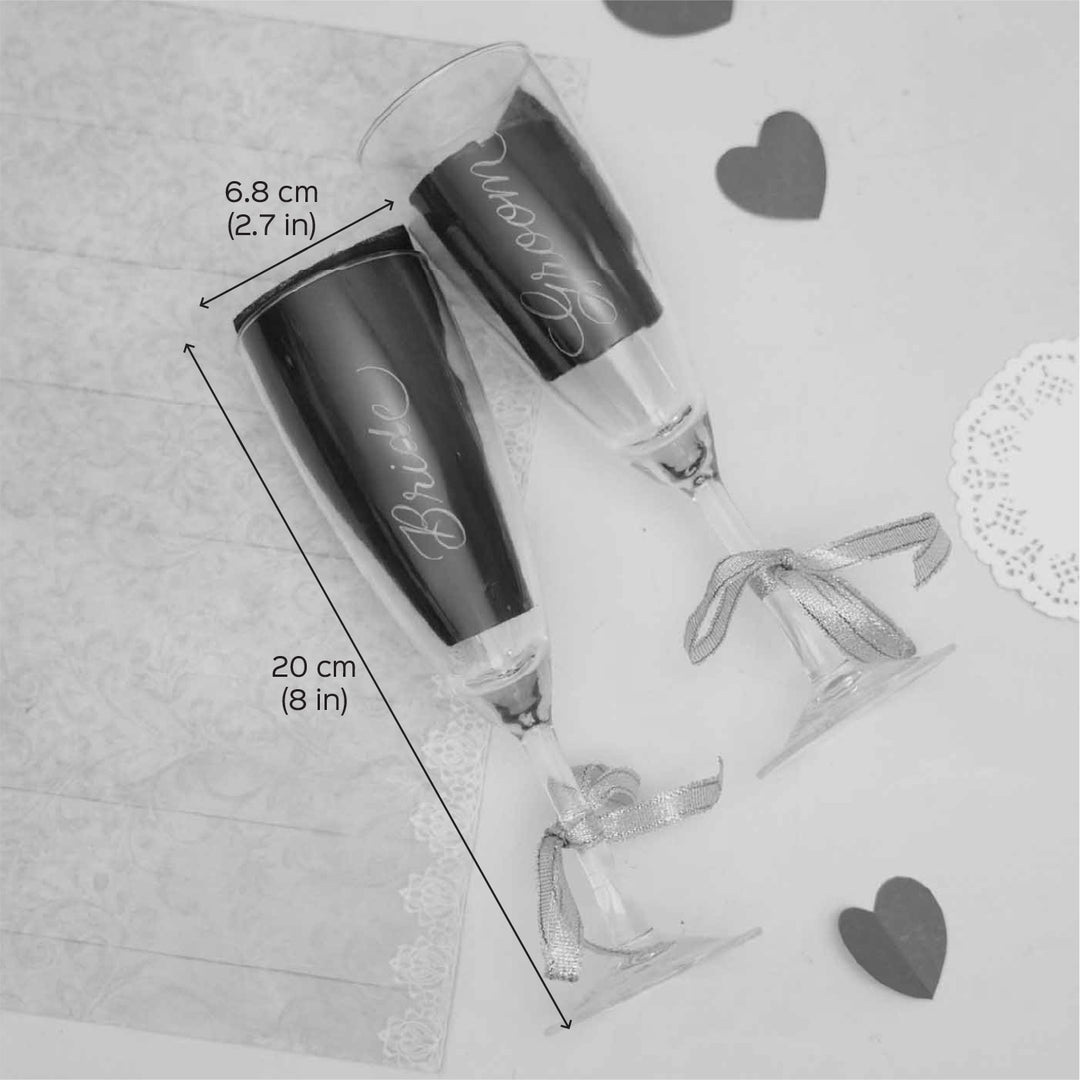Personalized Champagne Flutes With Bow For Couples | Set of 2