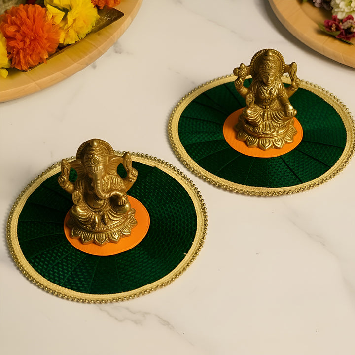 8 Inch | Handmade Khun Fabric Pooja Asan/Rangoli Mat | Set Of 2