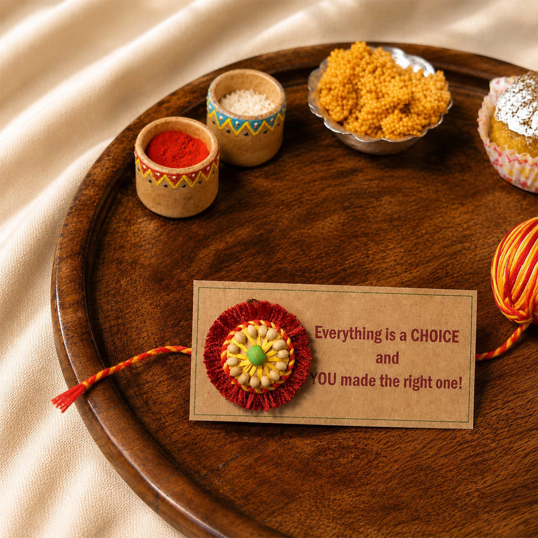 Plantable Akkad-Bakkad Seed Rakhi Set With Wooden Planter & Roli-Chawal For Brother | Set of 2