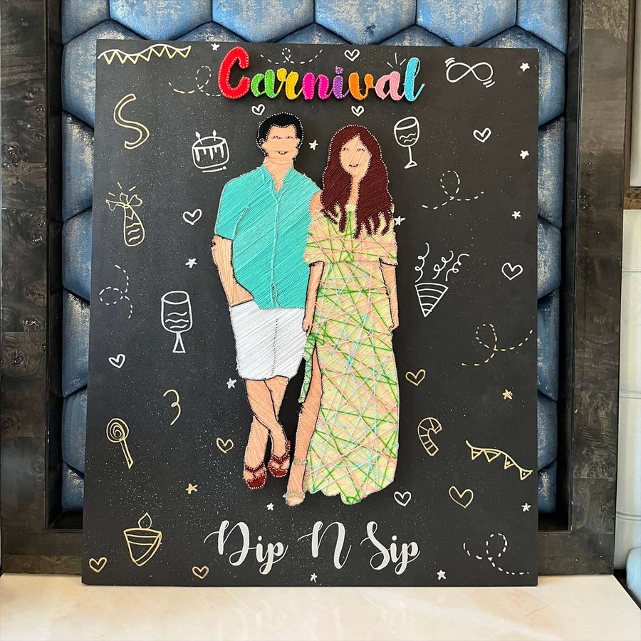 Photo Personalized String Art Whimsical Wonders Mdf Wood Name Plate For Couples - Front View with Personalization Example