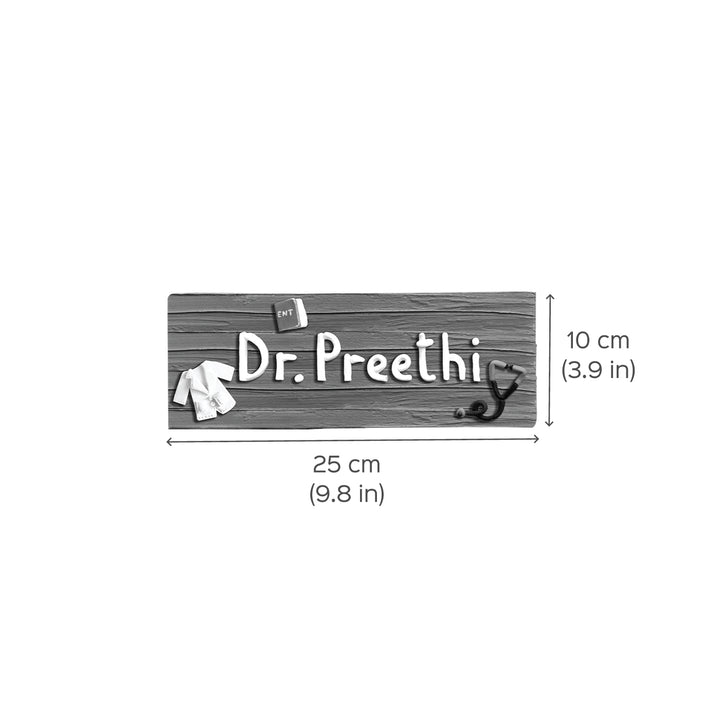 Handcrafted Personalized Desk Clay Name Plate For Doctors 1 - Dimension Chart with Measurements