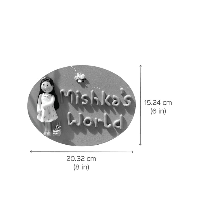 Handcrafted Personalized Clay Caricature Name Plate For Girls - Dimension Chart